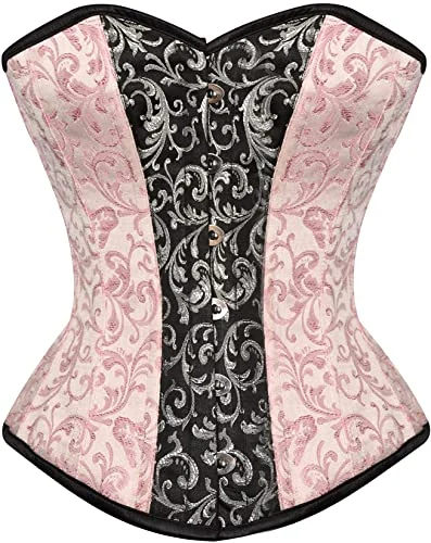 corset with sheer tiers-Sabitzer Pink Silver Black Steel Boned Overbust Corset