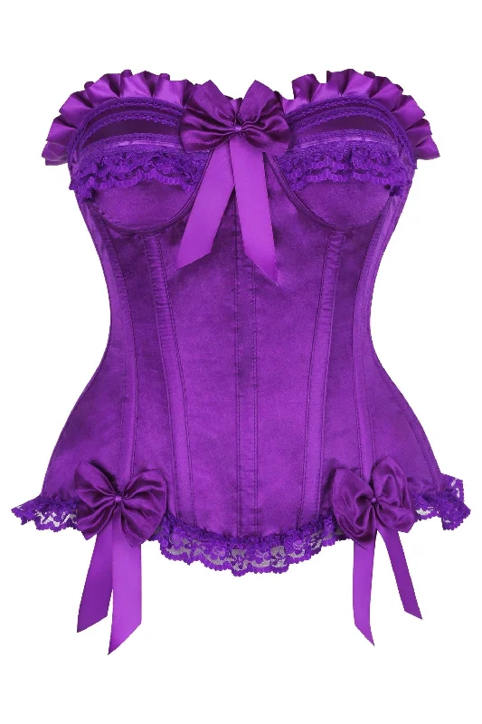 glamorous lingerie for women-Top Drawer Purple Satin Steel Boned Burlesque Corset