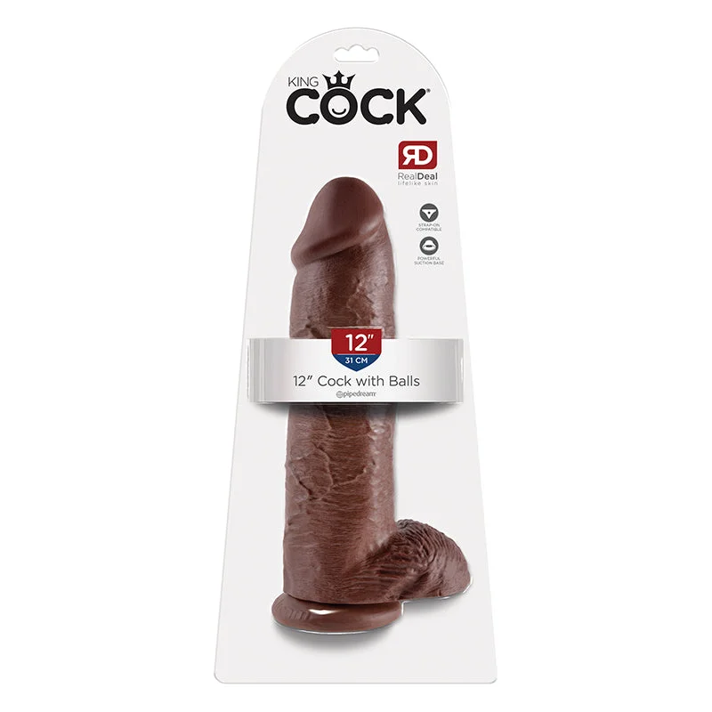 luxury vibrator with adjustable functions-King C*ck 12 Inch C*ck With Balls Brown