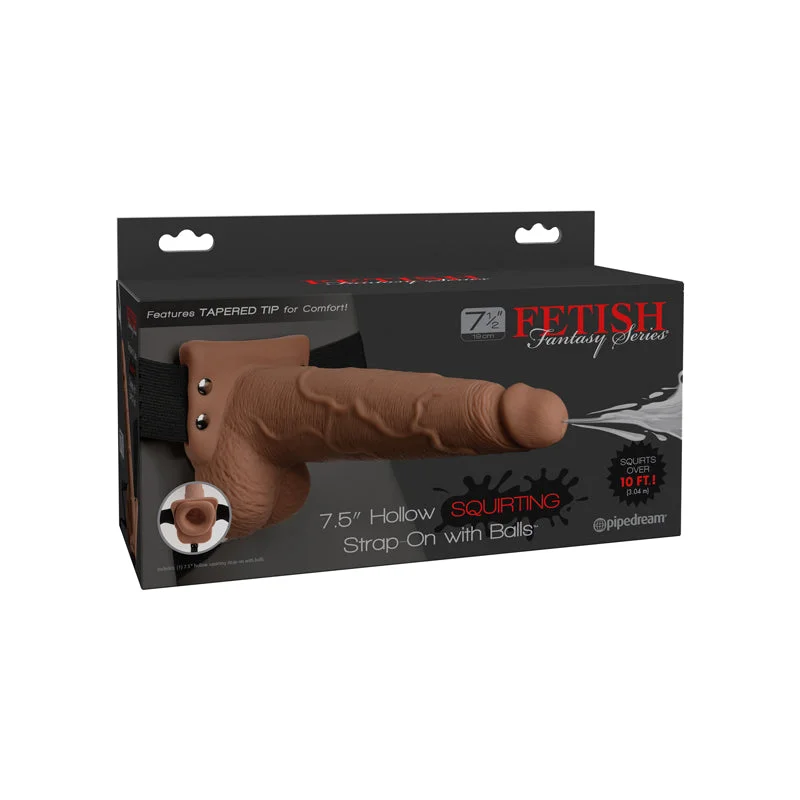 rechargeable vibrating anal toy with adjustable vibration patterns-Fetish Fantasy 7.5in Hollow Squirting Strap-on With Balls, Tan