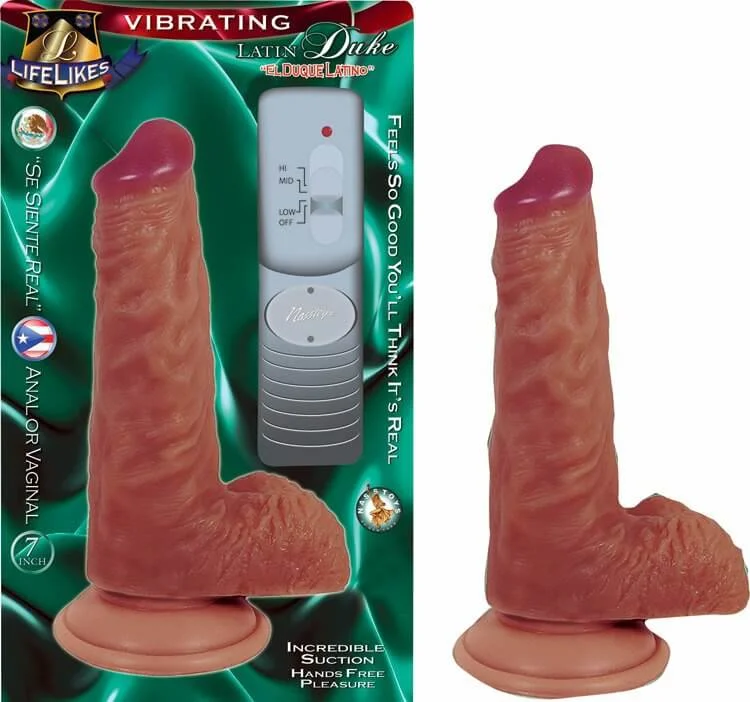 Compact Masturbator Option-Lifelikes Latin Vibrating Dong Duke 7 inches