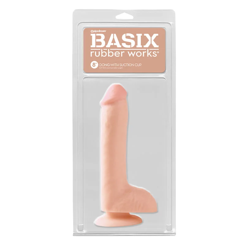 Fast-Feel Masturbator-Basix Rubber Works 8 in. Dong With Balls & Suction Cup Beige