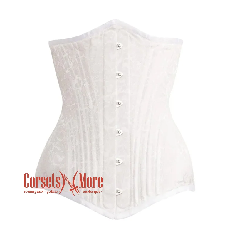 corset with asymmetrical cascades-Plus Size White Brocade Gothic Waist Training Underbust Corset Bustier Top