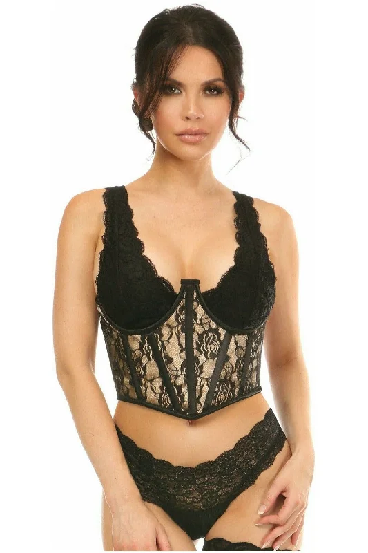 lace robe lingerie for bedtime-Lavish Tan w/Black Lace Overlay Open Cup Waist Cincher