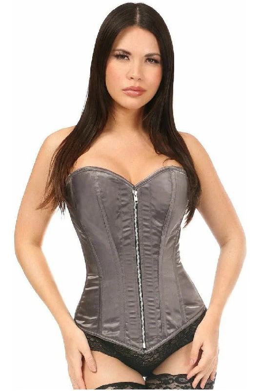 bridal lingerie with lace and satin-Top Drawer Gunmetal Satin Steel Boned Corset