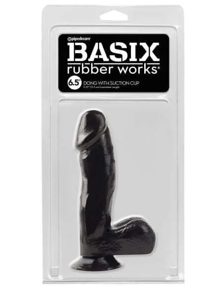 Realistic Masturbator Sleeve-Basix Rubber Works Ballsy Dong - 6.5" Black | Suction Cup Base