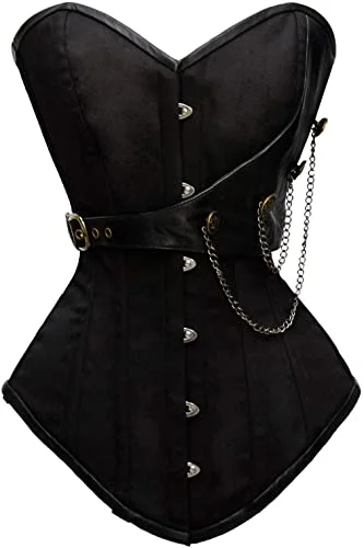 corset for retro flows-Pohtamo Black Cotton Steampunk Overbust Corset