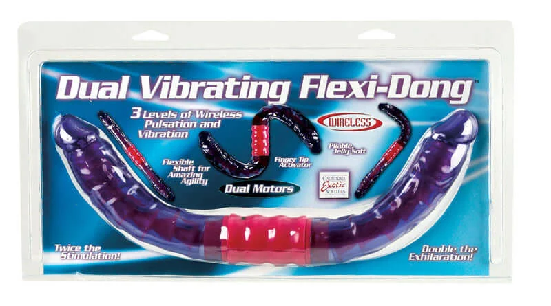 Hygienic Masturbator Insert-Dual Vibrating Flexi Dong - 15-Inch Double Dong with Adjustable Vertebrae and Dual Motors