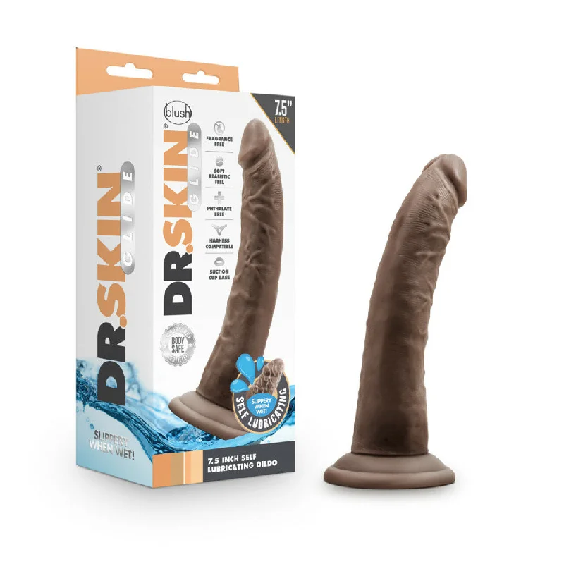 Laminated dildo-Dr. Skin Glide 7.5" Self Lubricating Dildo Chocolate