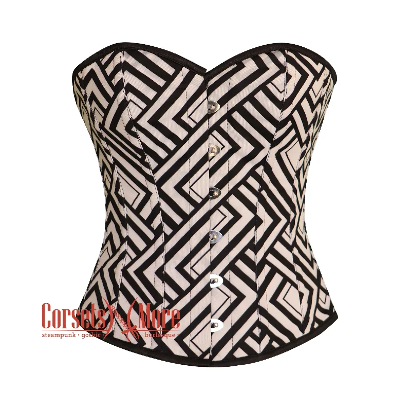 corset for retro cascades-Plus Size Black and White Corset Printed Gothic Costume Overbust Bustier Top