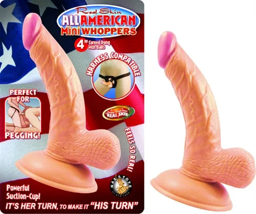 Portable Masturbator with Case-All American Mini Whoppers 4-Inch Curved Dong With Balls - Flesh