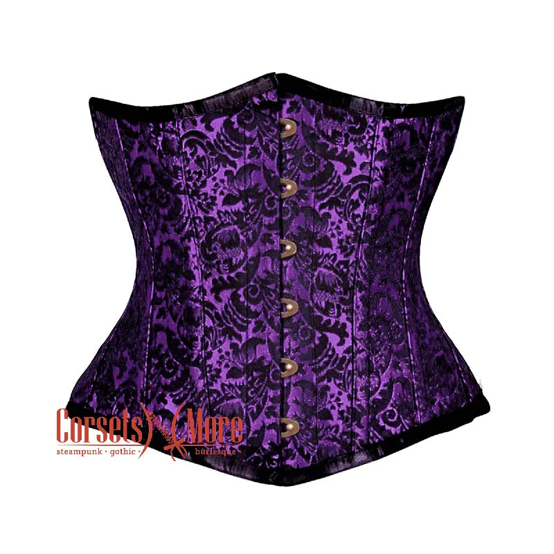 corset with studded waves-Plus Size Purple And Black Brocade Steampunk Gothic Waist Training Underbust Corset Bustier Top