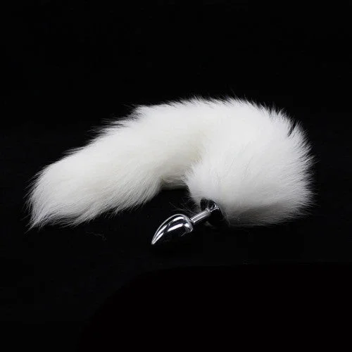 Versatile Masturbator Holder-White Fox Tail Metal Butt Plug Small