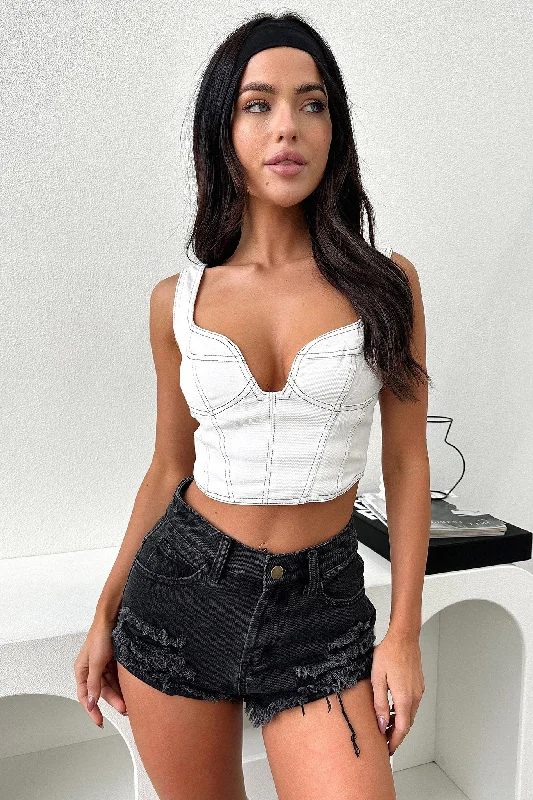 corset for burlesque folds-Toby Crop - White