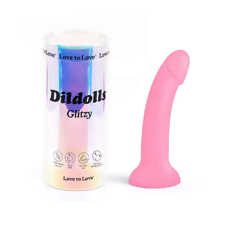 Wrinkled dildo-Love to Love Dildolls Glitzy 7 in. Silicone Dildo Pink Glitter