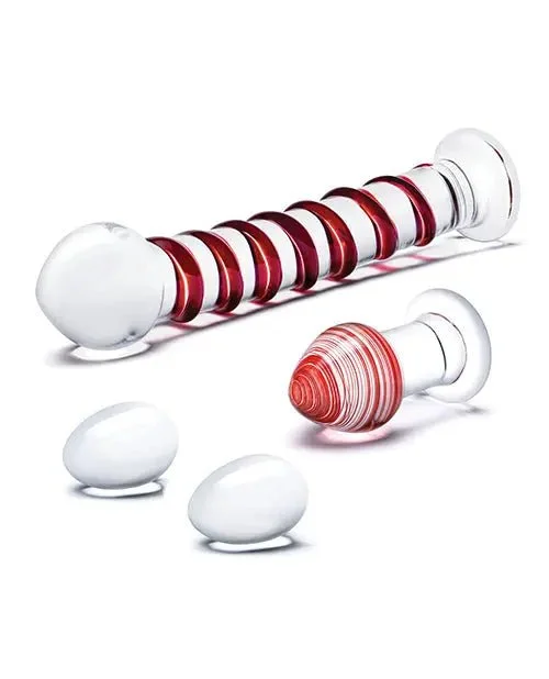 Easy-Travel Masturbator-Glas 4 pc Mr. Swirly Set with Glass Kegel Balls & 3.25" Butt Plug