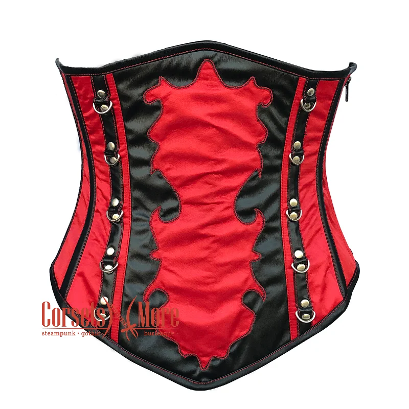 corset with lace twists-Plus Size Red Satin Black Leather Gothic Costume Halloween Bustier LONGLINE Underbust Corset Party Top