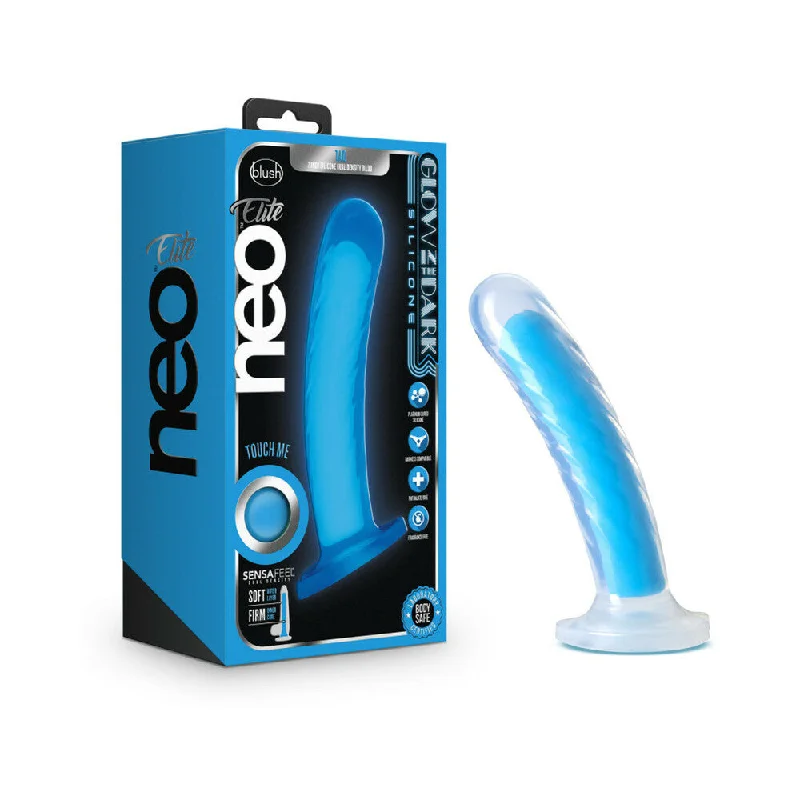 vibrating anal toy with multiple vibration modes-Neo Elite - Glow-in-the-dark Tao - 7-inch Dual-density - Neon Blue