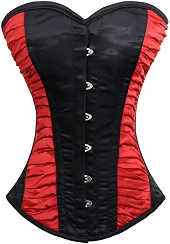 corset with sheer flows-Hartog Black & Red satin Overbust Corset