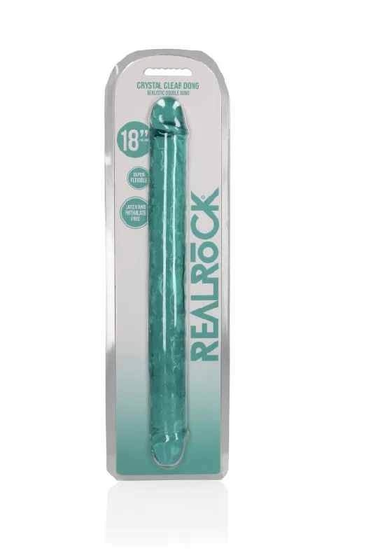 Durable Masturbator Insert-Crystal Clear 18" Double Dong - Turquoise