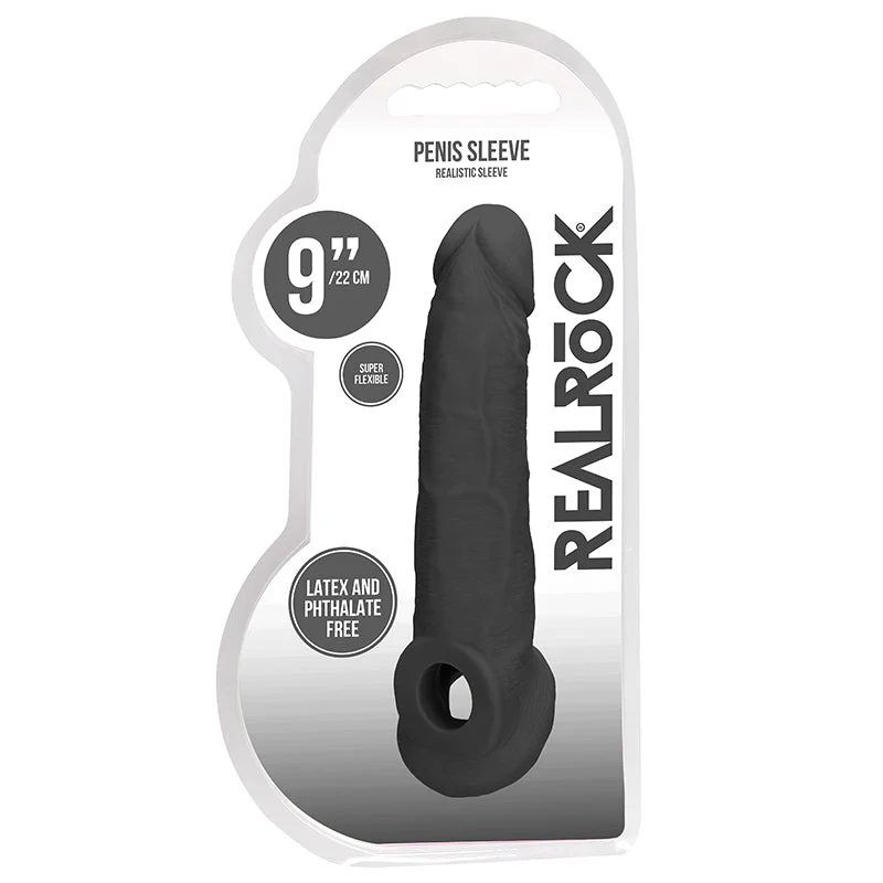 rechargeable vibrating anal plug for extended play-Real Rock Penis Extender With Rings - 9" - 22 Cm - Chocolate