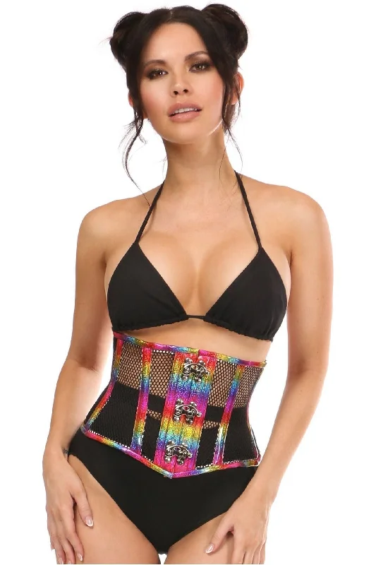 sexy lingerie for honeymoon night-Top Drawer Rainbow Glitter PVC Steel Boned Mini Cincher w/Clasps