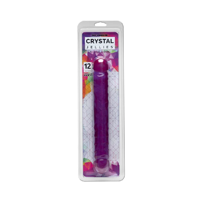 Ergonomic Design Masturbator-Crystal Jellies - Double Dong Jr. Purple 12in