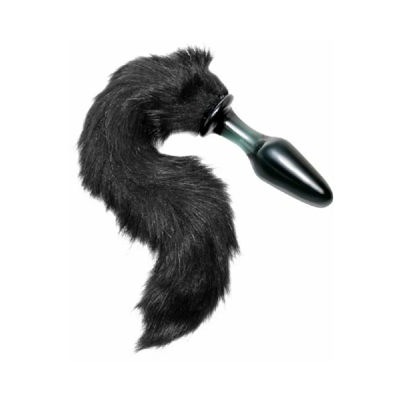 Realistic Feel Masturbator Kit-Tailz Midnight Fox Glass Butt Plug With Tail Black