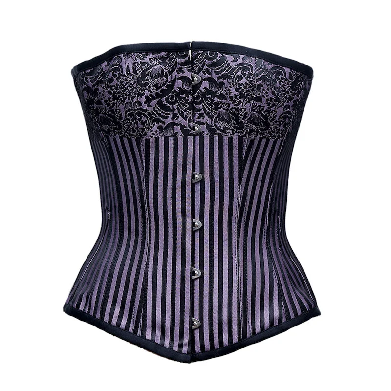 corset with velvet gathers-Baird Black Lilac Jacquard Borcade Overbust Corset