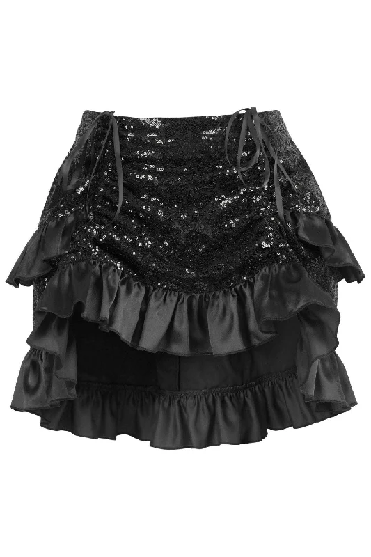 sexy lingerie for wedding night-Black Sequin Ruched Bustle Skirt