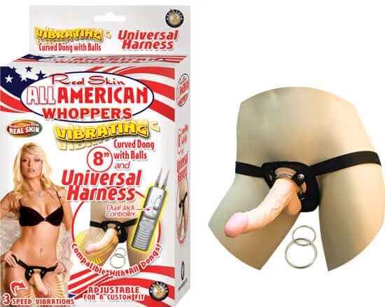 Hands-Free Masturbator Option-Experience Lifelike Pleasure with the All American Whopper 8-Inch Vibrating Dong and Universal Harness