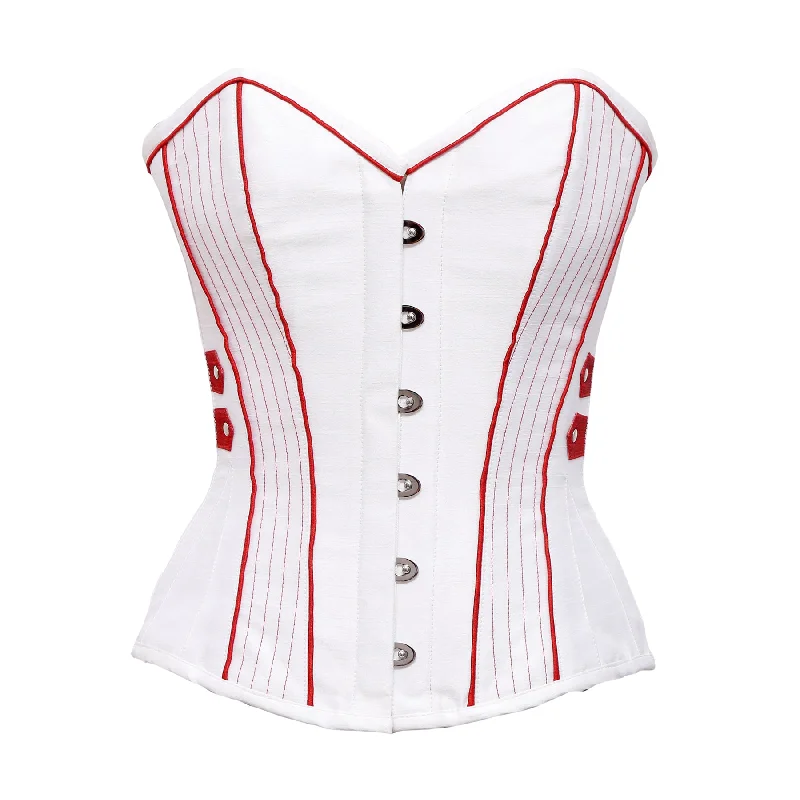 corset with ruffled folds-Krieger White Satin Steel Boned Overbust Corset