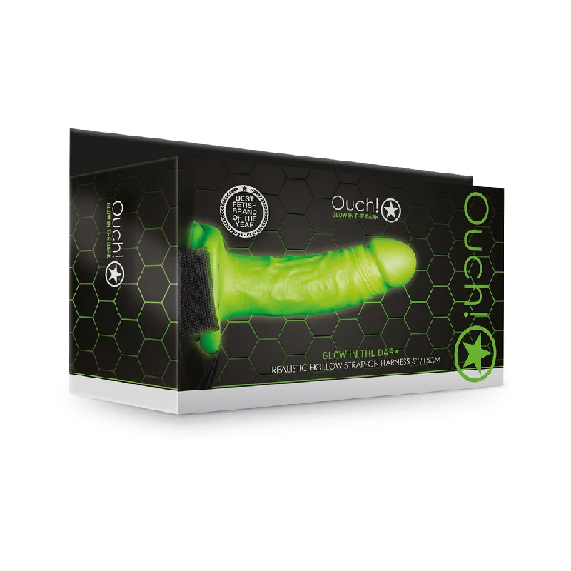 remote-controlled vibrating love egg for play on the go-Ouch! Glow Realistic 7 In. Strap-on Harness - Glow In The Dark - Green