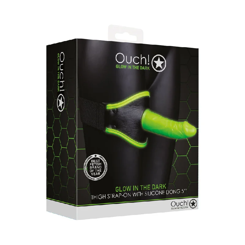 smooth silicone vibrating sex toy for comfort-Ouch! Glow Thigh Strap-on - Glow In The Dark - Green