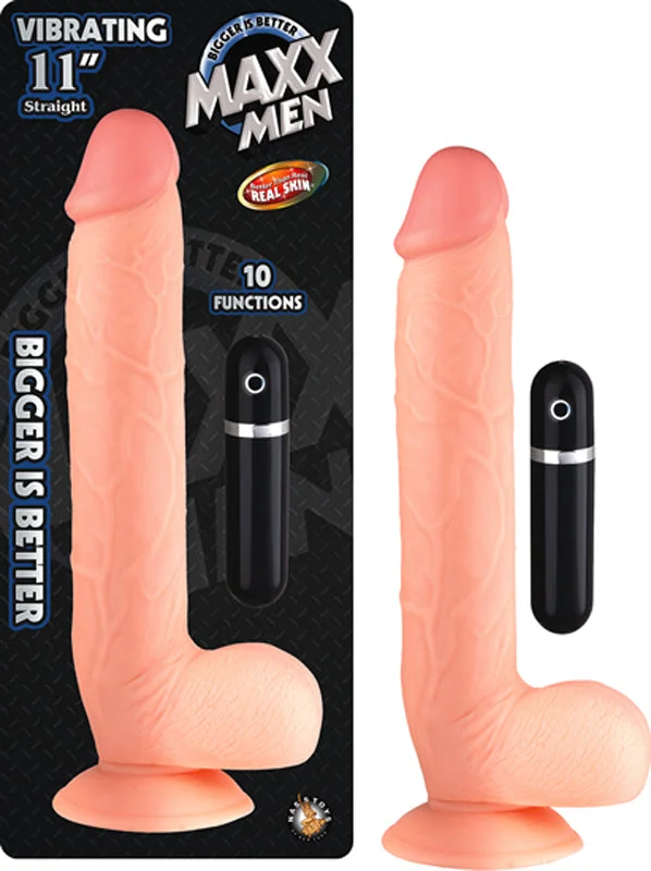 Gentle Masturbator Sleeve-Maxx Men Vibrating 11in. Real Skin Straight Dong With Balls & Suction Cup (Ivory)