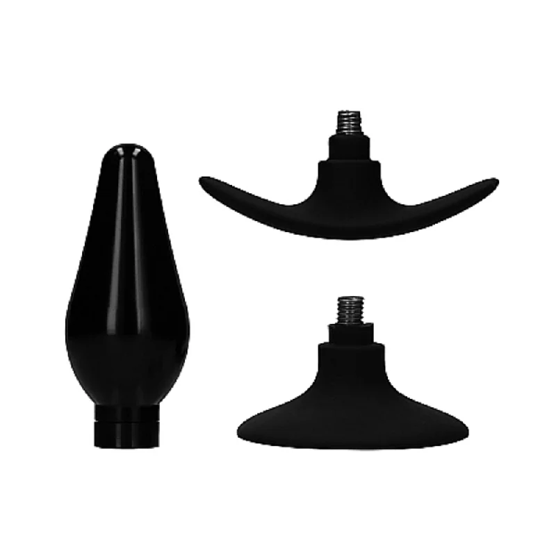 Rechargeable Masturbator Pack-Interchangeable Butt Plug Set - Pointed Medium - Black