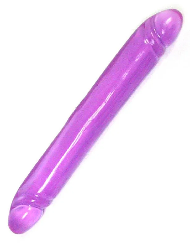 Skin-Safe Masturbator Pack-12" Reflective Gel, Smooth Double Dong, Purple