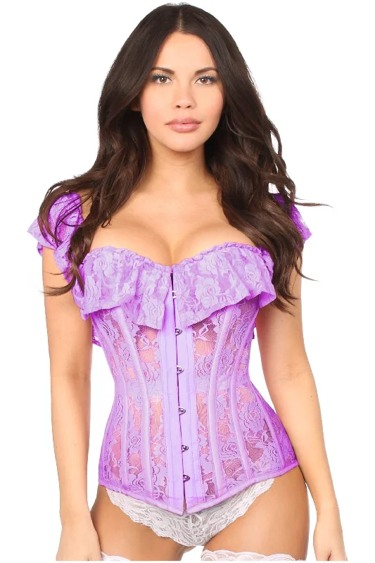 sensual lingerie for women-Top Drawer Purple Sheer Lace Steel Boned Corset