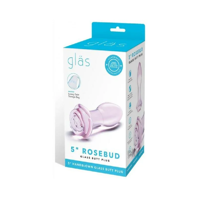 Rechargeable Masturbator Holder-Glas 5" Rosebud Glass Butt Plug