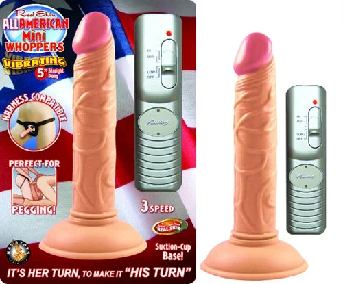 Compact Masturbator Solution-All American Mini Whoppers Vibrating 5-Inch Straight Dong-Flesh