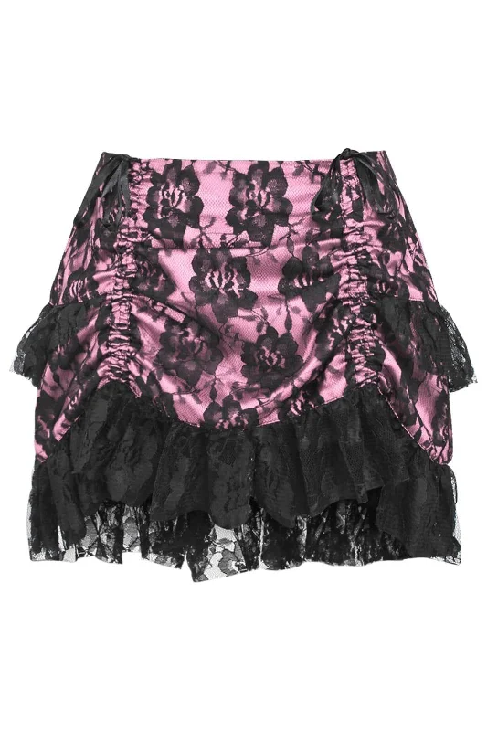 sexy lingerie with open cups-Pink/Black Lace Ruched Bustle Skirt