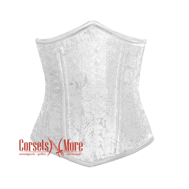 corset for historical folds-Plus Size White Brocade Front Closed Double Bone Steampunk Gothic Waist Training Underbust Corset Bustier Top