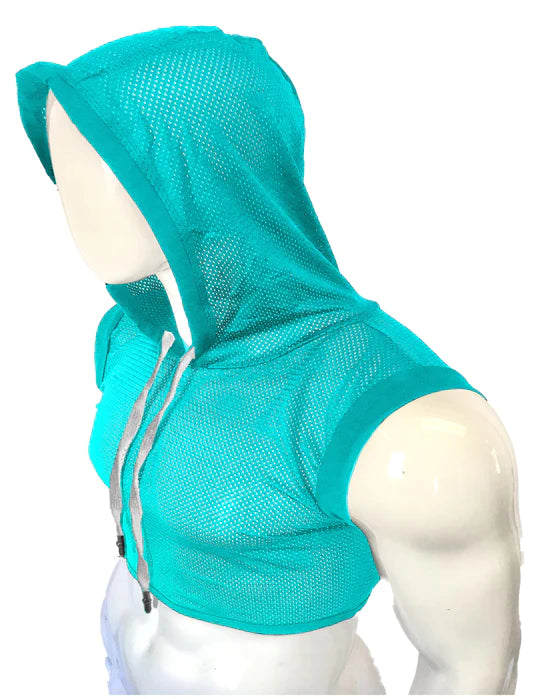 seductive lingerie with garter straps-Hooded Crop Tank - Sky Blue Sports Mesh