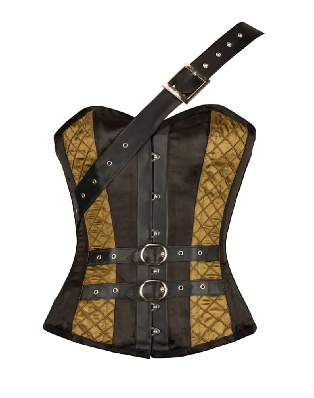 corset for bridal gathers-Adibayor Black & Gold Satin Corset With Adjustable Strap