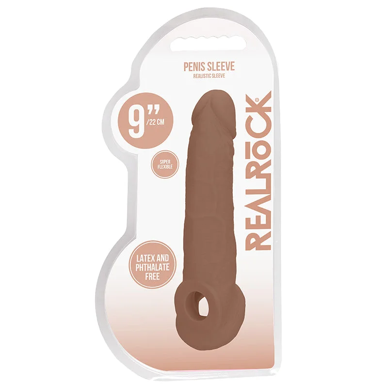 vibrating anal toy with smooth silicone surface for comfort-Real Rock Penis Extender With Rings - 9" - 22 Cm - Mocha