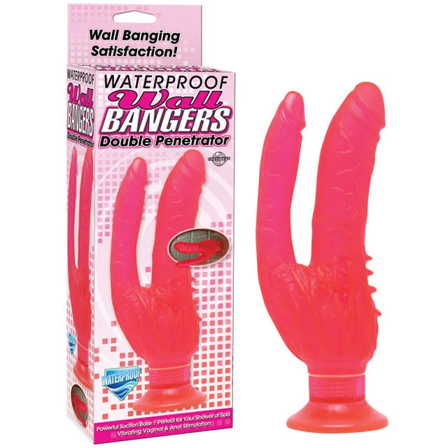 vibrating dildo with suction cup for hands-free fun-Waterproof Wall Bangers Double Penetrator Pink Suction Cup