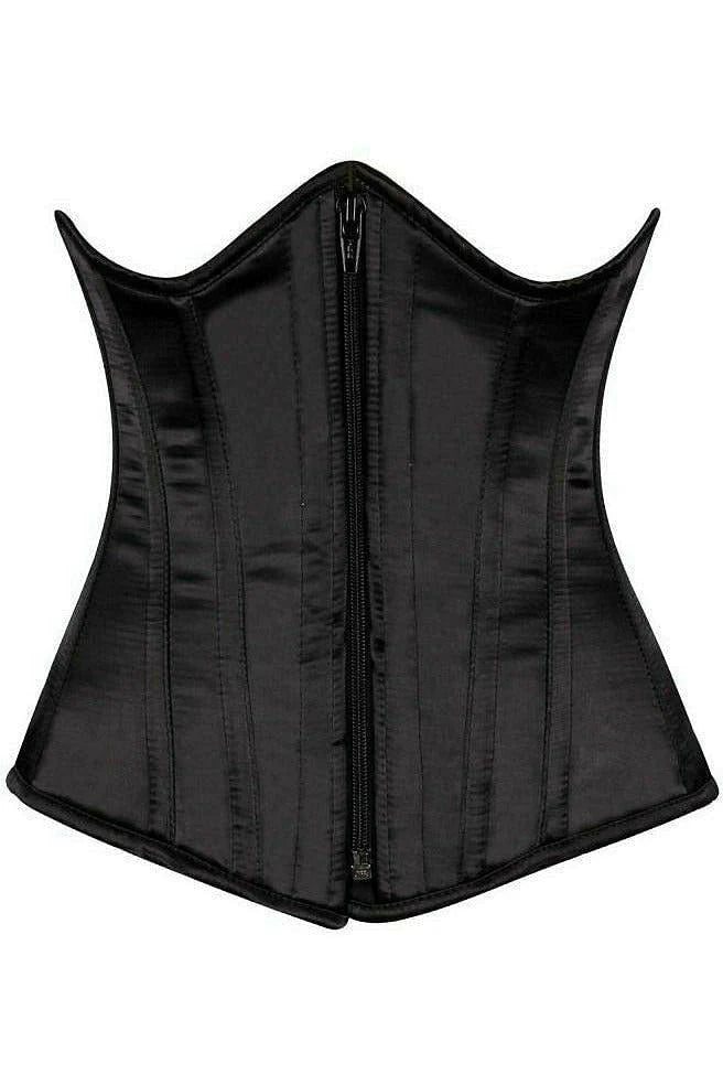 seductive lace and satin nightwear-Black Satin Underbust Steel Boned Corset