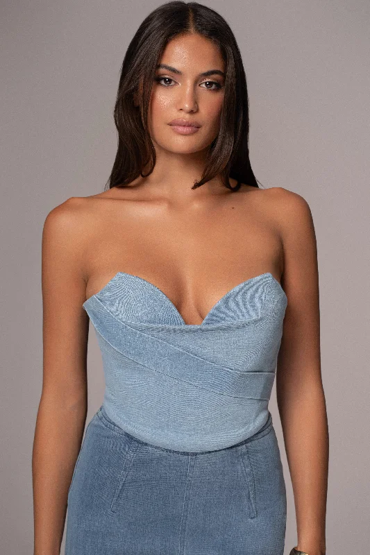 corset for festival swirls-Light Wash Teyana Denim Bustier