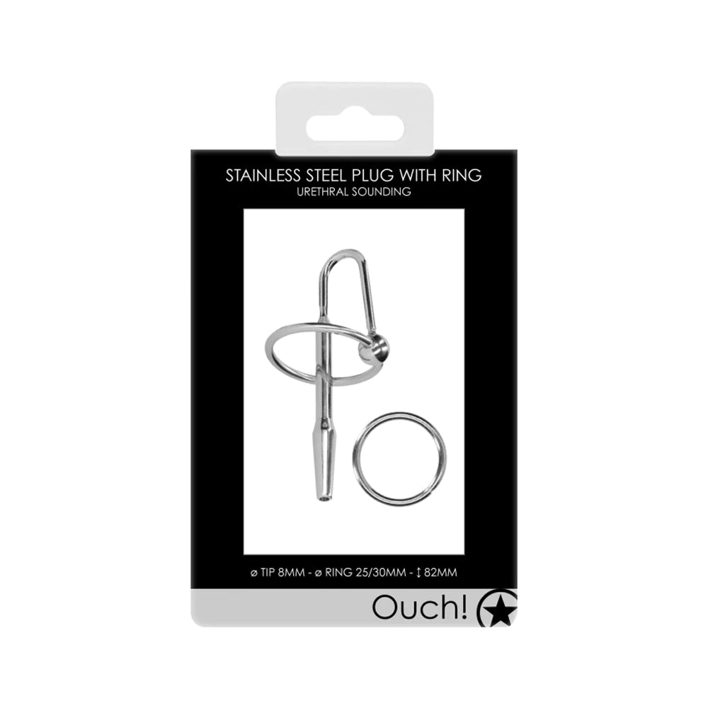 Disposable Masturbator Tool-Ouch! Stainless ''Penis Plug'' w/ Glans Ring