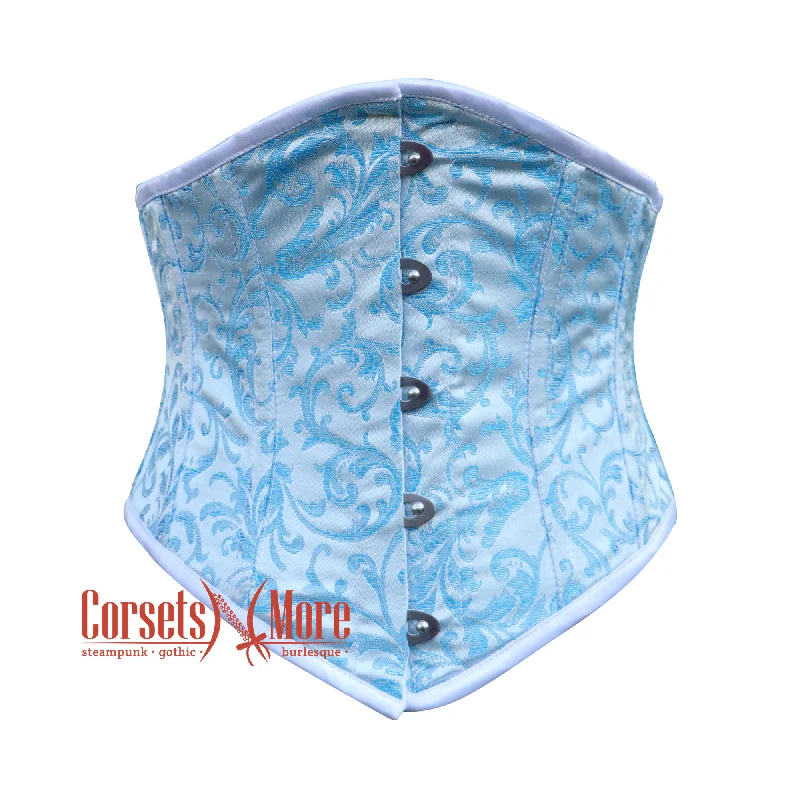 corset with bold gathers-Plus Size Turquoise And White Brocade Gothic Waist Trainer Underbust Waspie Corset